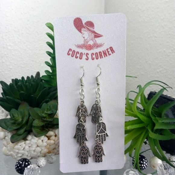 Hamsa Hand of Fatima dangle earrings - Picture 5 of 5